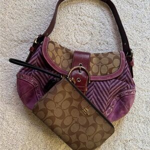 Coach SoHo Herringbone Shoulder Bag & Coach Corner Zip Wristlet - Sold as a SET